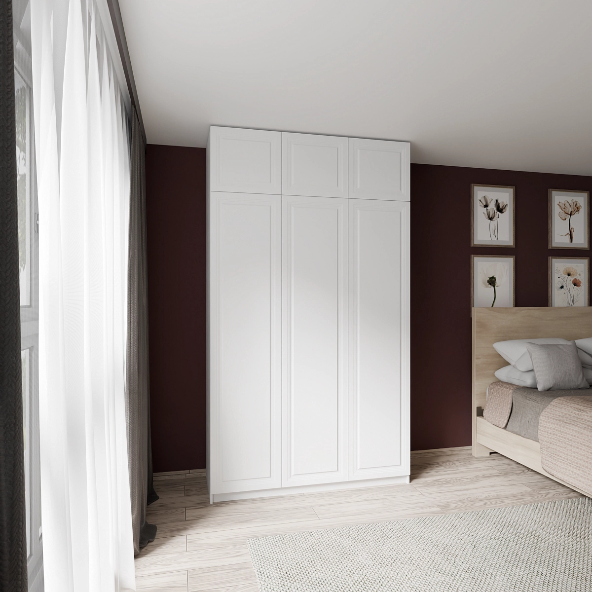 Шкаф с антресолью и фрезерованными фасадами Марс Белый (Оргей)