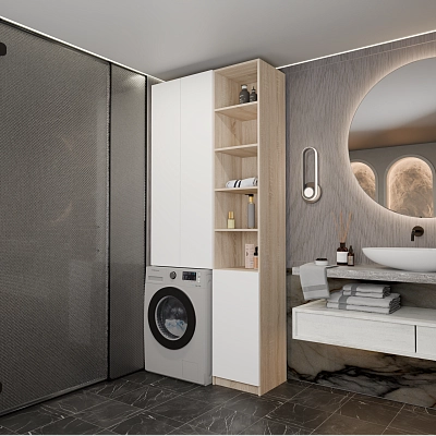 Шкаф-пенал с нишей, стеллажом, с корзиной для белья Эос Плюс Дуб сонома/белый