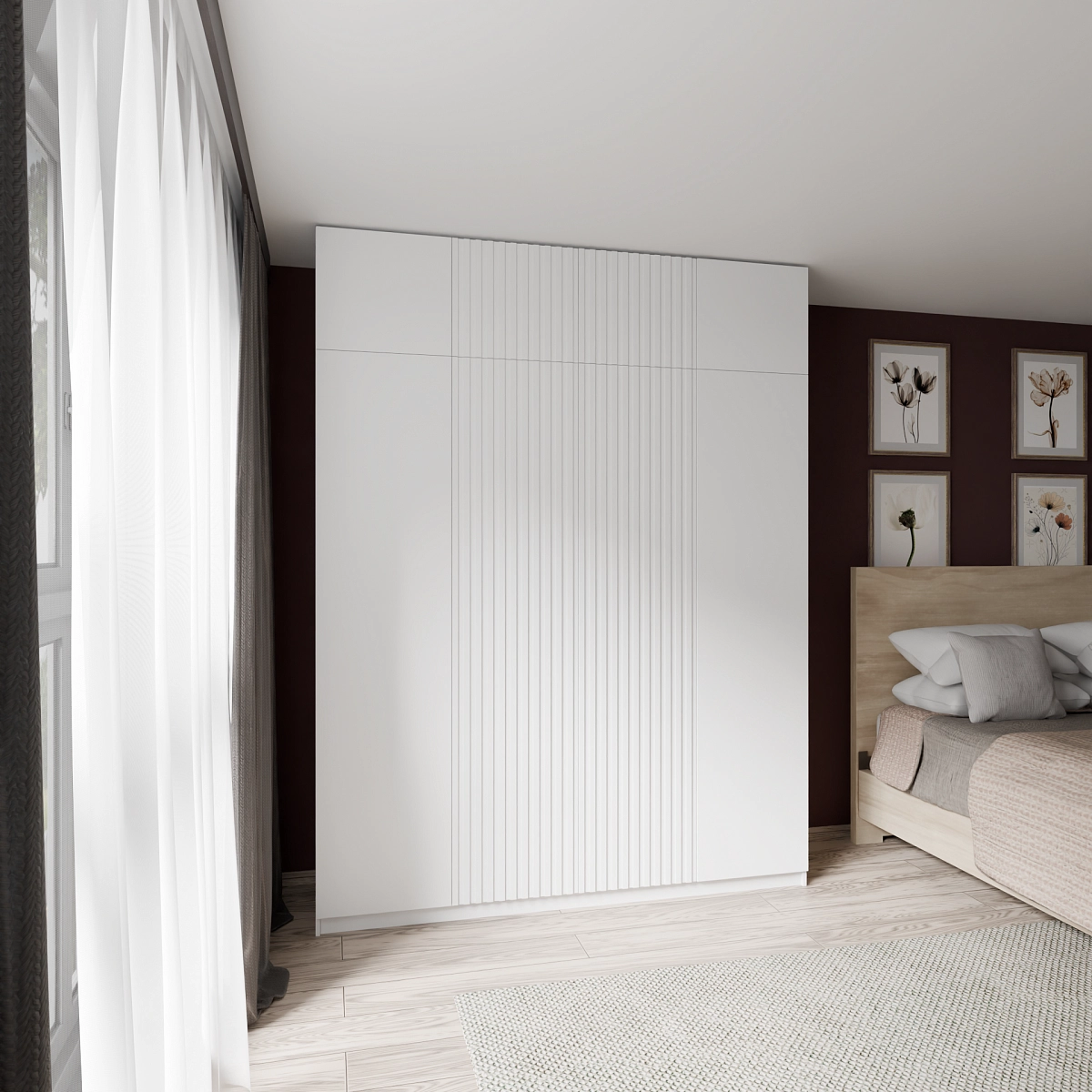 Шкаф с антресолью и фрезерованными фасадами Альтаир Белый